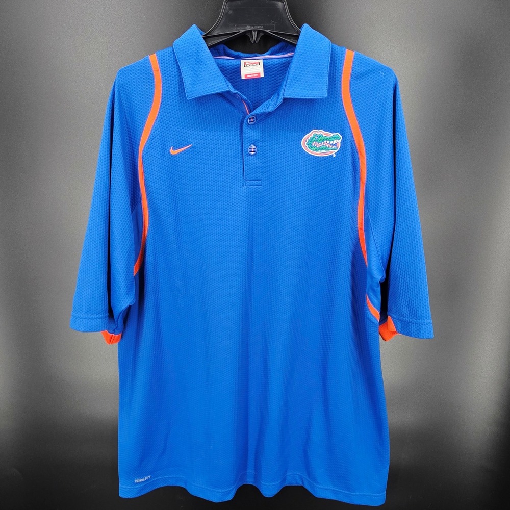 Nike Team Florida Gators Polo Shirt Mens XL Blue Orange Nike Fit Dry Golf Tee